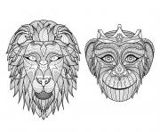 adulte tetes singe lion dessin à colorier