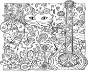 adulte animaux chat guitare dessin à colorier