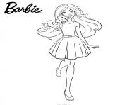 barbie en promenade avec son chiot dessin à colorier