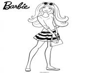 barbie en jupe rayee dessin à colorier