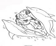 aquaman avec ses amis les dauphins dessin à colorier