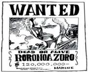 one piece wanted roronoa zoro dead or alive dessin à colorier