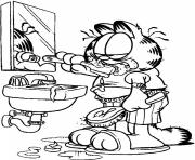 garfield qui se brosse les dents dessin à colorier