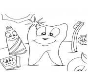 une dent propre avec brosse à dent et dentifrice pour enfants dessin à colorier