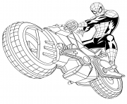 spiderman avec sa spider moto auto tres rapide dessin à colorier