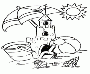 chateau jeu de sable soleil plage vacance ete dessin à colorier