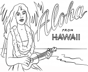 hawaienne fille avec ukulele danseuse vacance ete dessin à colorier