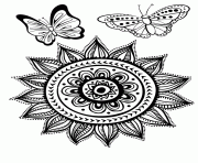 mandala soleil et papillons pour adulte vacance ete dessin à colorier