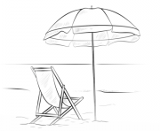 parasol avec chaise de plage vacance ete dessin à colorier
