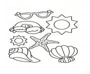 coquille de plage etoile de mer crabe lunette soleil ete dessin à colorier