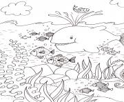 ocean mer vacances baleine poissons ete dessin à colorier