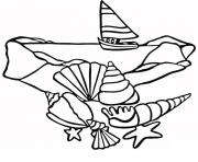 Coloriage coquille de plage avec bateau ete