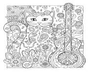xxl adulte chat peace fleurs dessin à colorier