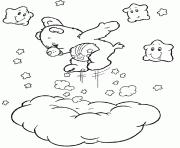 un Bisounours saute sur un nuage dessin à colorier