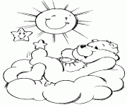 un bisounours fait la sieste sur un nuage dessin à colorier