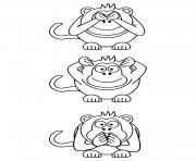 trois singes facile dessin à colorier