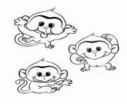 Coloriage trois petits singes facile dessin