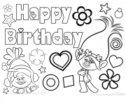 bonne fete happy birthday poppy trolls dessin à colorier
