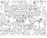 happy birthday bonne fete trolls dessin à colorier