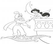 Coloriage Aladdin et Jasmine sur un tapis magique dessin