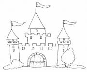 Coloriage chateau fort du moyen age pres de la mer dessin