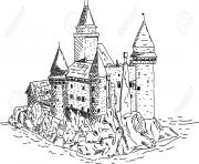 chateau fort du moyen age pres de la mer dessin à colorier