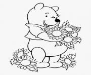 winnie de pooh aime les fleurs dessin à colorier