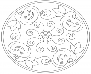 Coloriage Halloween Mandala avec fantomes simple facile dessin