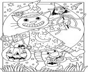 Coloriage chat dans une citrouille halloween pour petit dessin