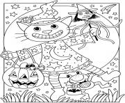 Coloriage magnifique sorciere et son chat avec une citrouille dessin