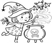 halloween fille petite sorciere dessin à colorier