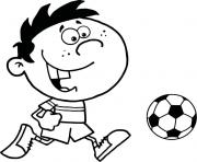 petit enfant joue au foot dessin à colorier