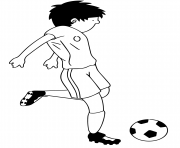 Coloriage cartoon joeur de foot frappe le ballon