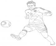 Coloriage cartoon joeur de foot frappe le ballon dessin
