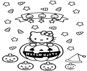 Coloriage joyeuse halloween avec chat citrouille et decorations dessin