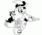 Minnie Mouse et Figaro Sorciere Halloween Disney dessin à colorier