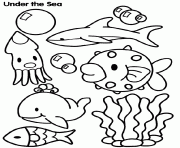 animaux de la mer et des oceans mignon dessin à colorier
