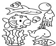 animaux de la mer et des oceans mignon enfants dessin à colorier