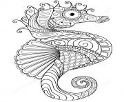 sea horse zentangle adulte dessin à colorier