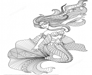 mermaid zentangle adulte dessin à colorier