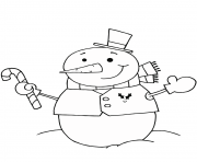 bonhomme de neige avec une canne de noel dessin à colorier