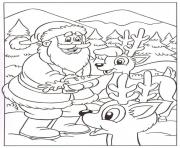 pere noel et ses rennes dessin à colorier