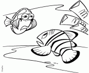 Coloriage Nemo avec un plongeur derriere lui dessin