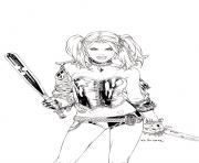 Coloriage Harley Quinn de Suicide Squad avec un marteau dessin