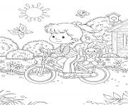 petite fille fait de la bicyclette dessin à colorier