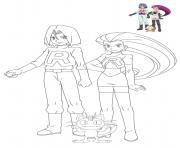 pokemon team rocket et meowth dessin à colorier