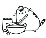 pusheen cuisine parfaitement un vrai chef dessin à colorier