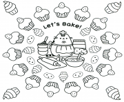 Coloriage pusheen lets bake dessin