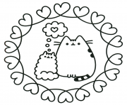 Coloriage pusheen the cat en amour dessin