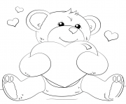 ourson teddy avec un gros coeur dessin à colorier